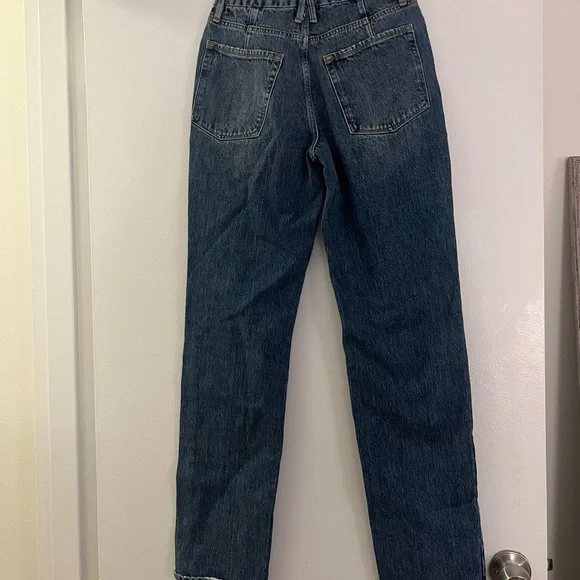 Good American Blue Straight Leg Jeans with Distressed Details - Picture 2 of 4